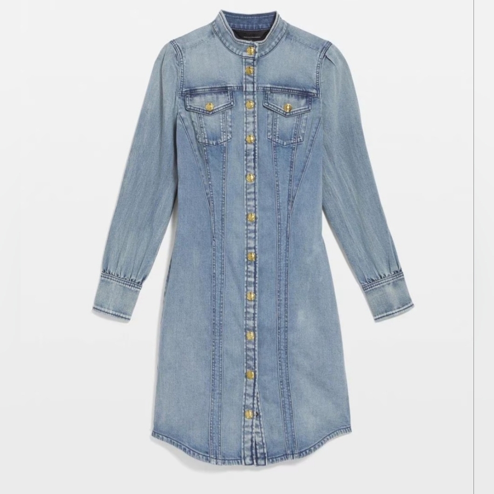 WHBM Faded Denim Stretch Bodycon Snap Button‎ Front Dress - Picture 11 of 14